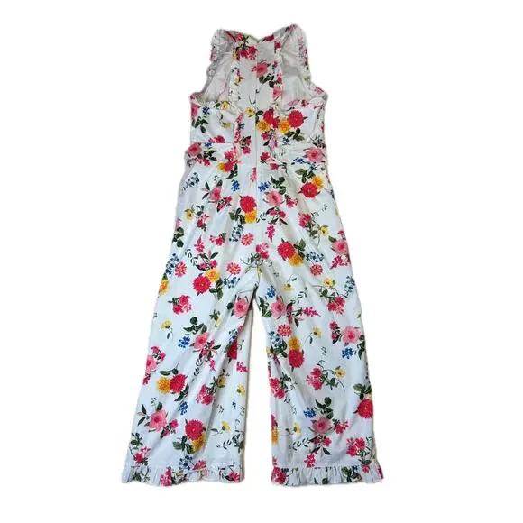 Gal Meets Glam Beverly Ruffle Floral Cotton Wide Leg Jumpsuit White Women’s 4 - Picture 4 of 16